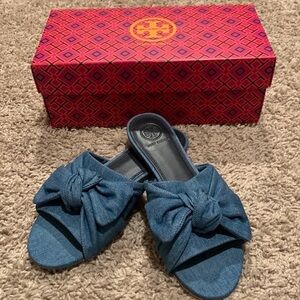 Tory Burch blue denim flat sandals